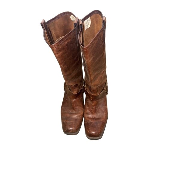 VTG Mossimo Supply Womens 9 Brown Leather Western Harness Moto Biker Boots Boho - Picture 14 of 14